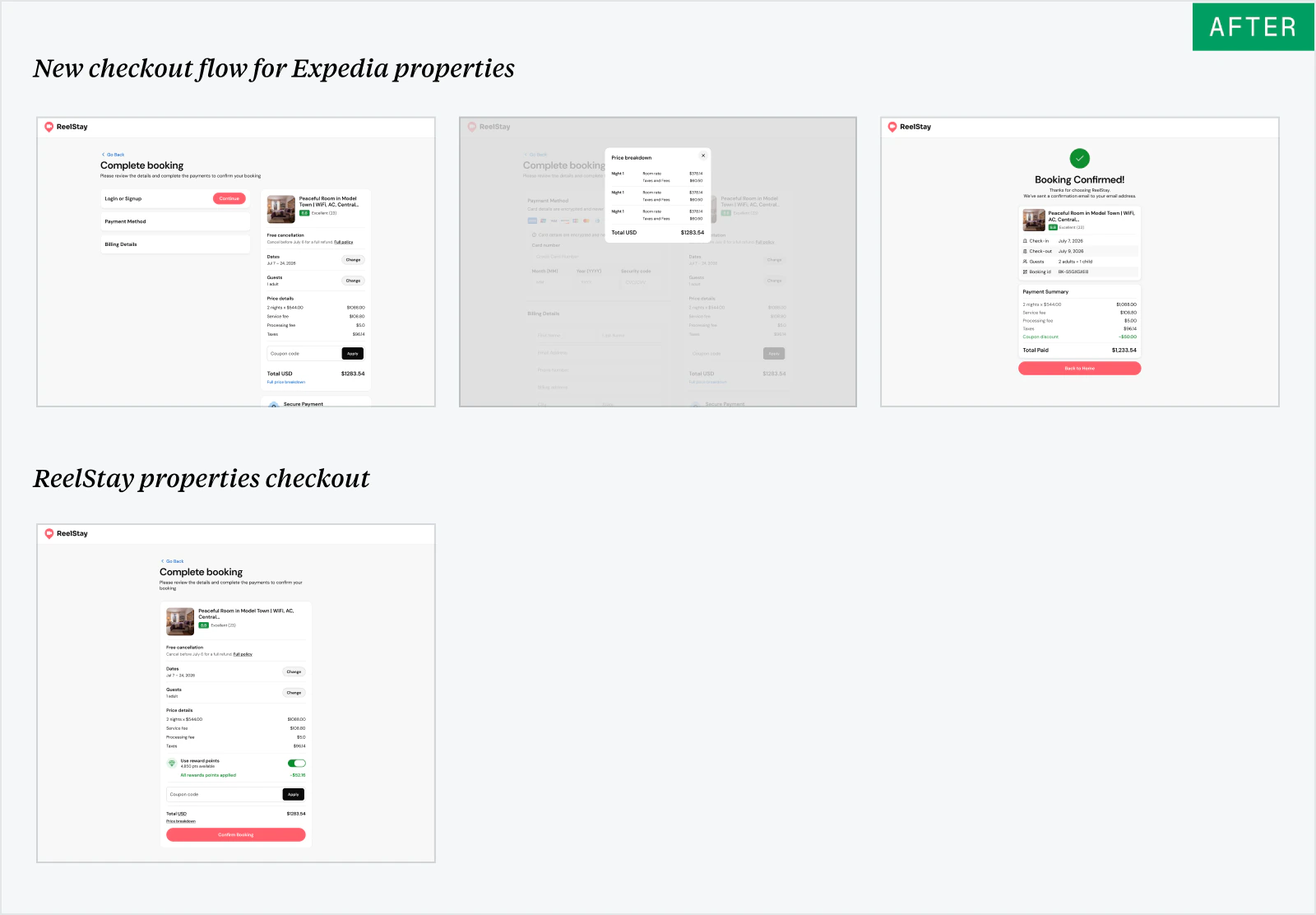 ReelStay and Expedia checkout examples