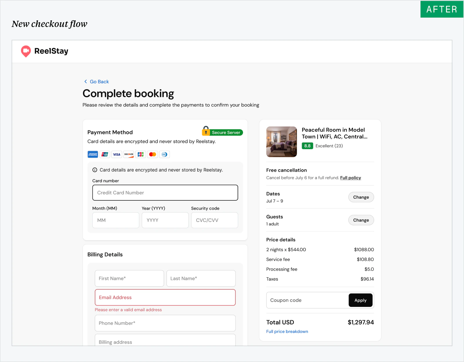 New ReelStay checkout flow