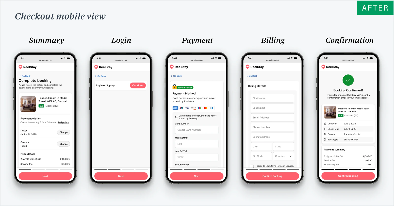 ReelStay mobile checkout flow