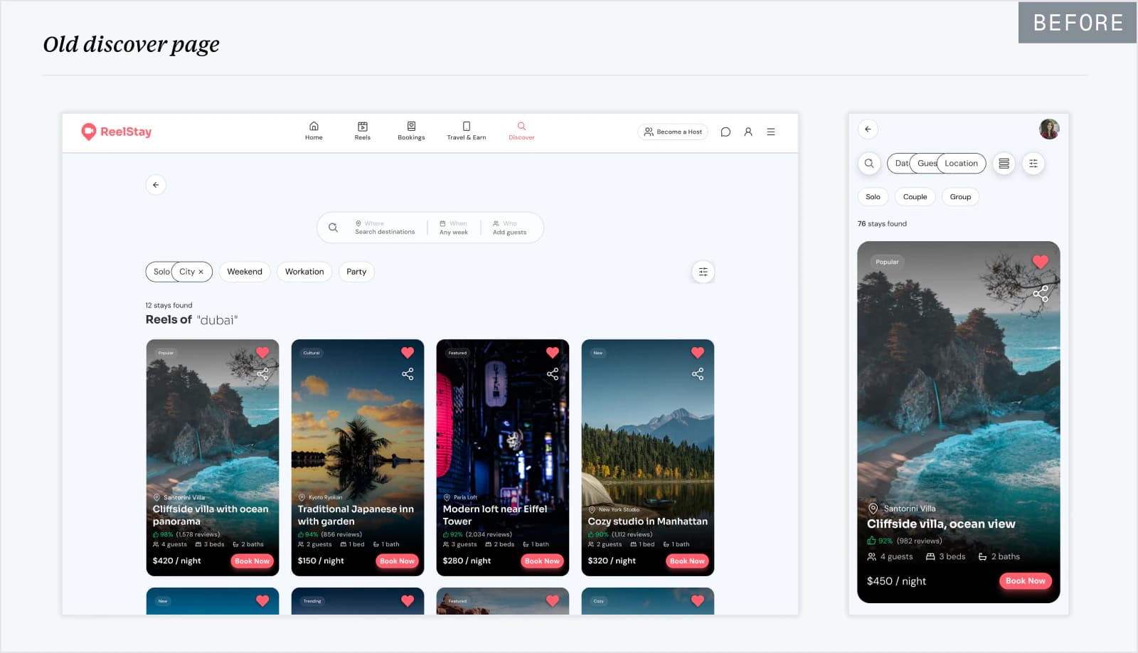 Old ReelStay Discover page