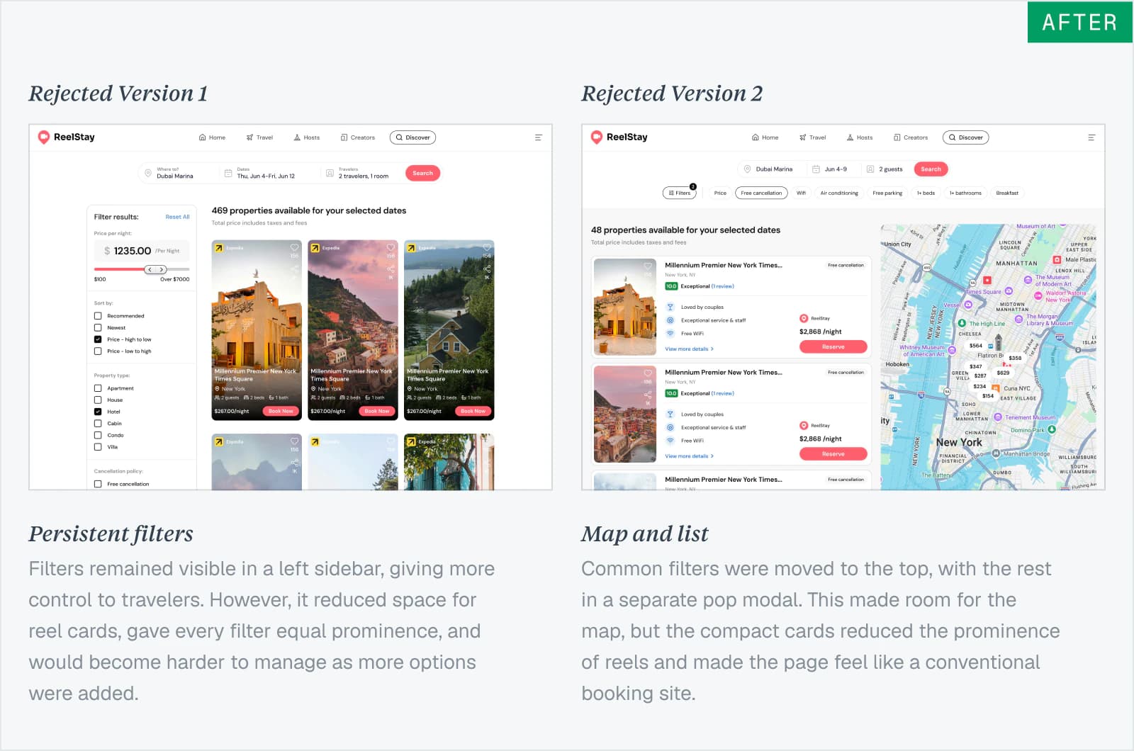 Rejected ReelStay Discover concepts