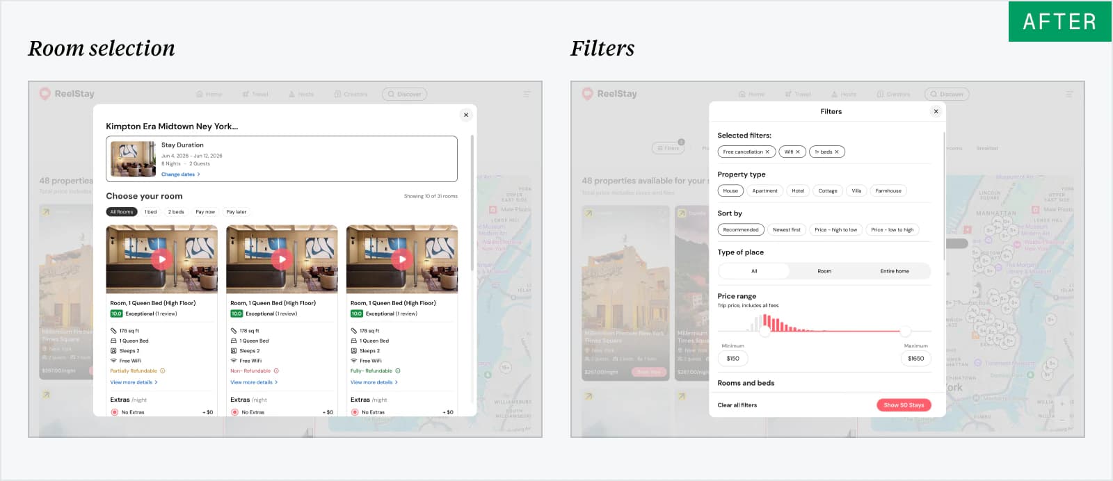 ReelStay room selection and filters