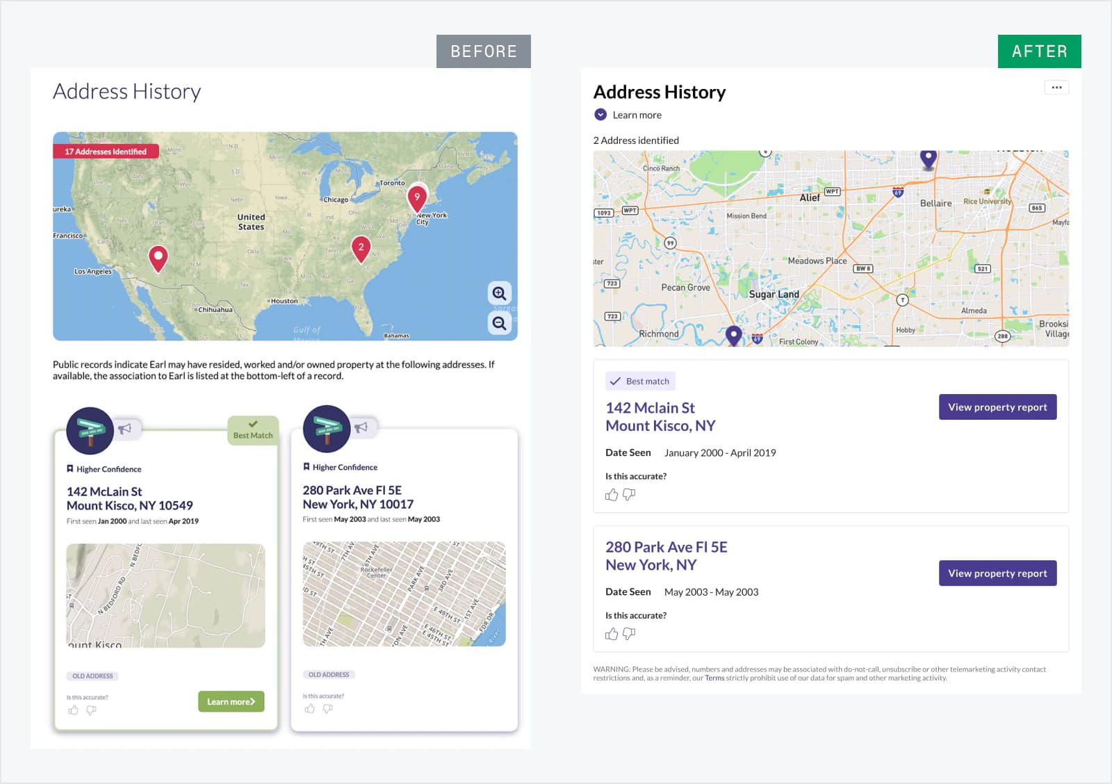 Address component before and after redesign