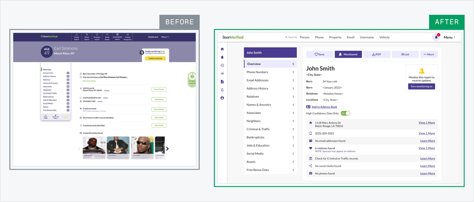 Report navigation before and after redesign