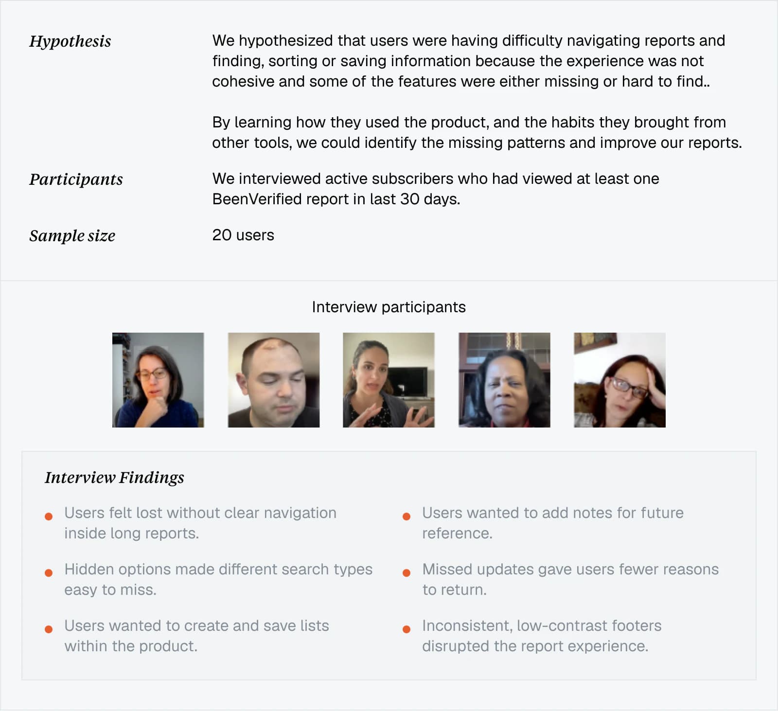 Interview plan, participant sample and key research findings